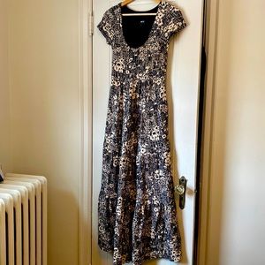 Anthropologie Maeve Maxi Dress in Black and Cream Print
